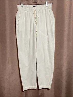NWT J. Crew Women's 2 White Slim Wide Leg Linen blend Drawstring Pants